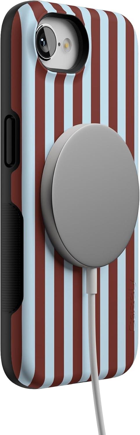 imageCasely iPhone 16e Case The Boyfriend Collection Army Green Bold Protective Design MagSafe Compatible DesignSunday in Brooklyn Blue Stripes