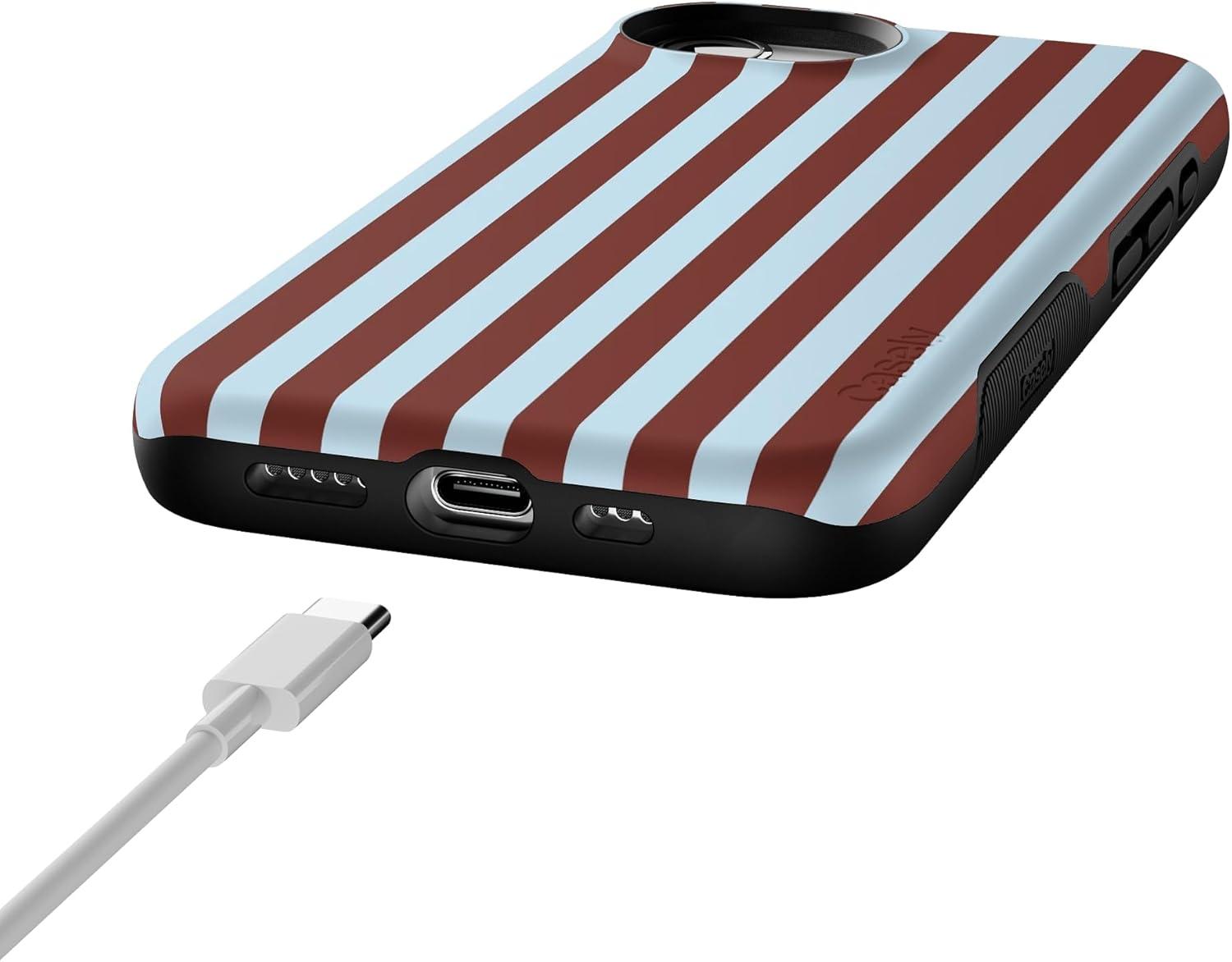 imageCasely iPhone 16e Case The Boyfriend Collection Army Green Bold Protective Design MagSafe Compatible DesignSunday in Brooklyn Blue Stripes