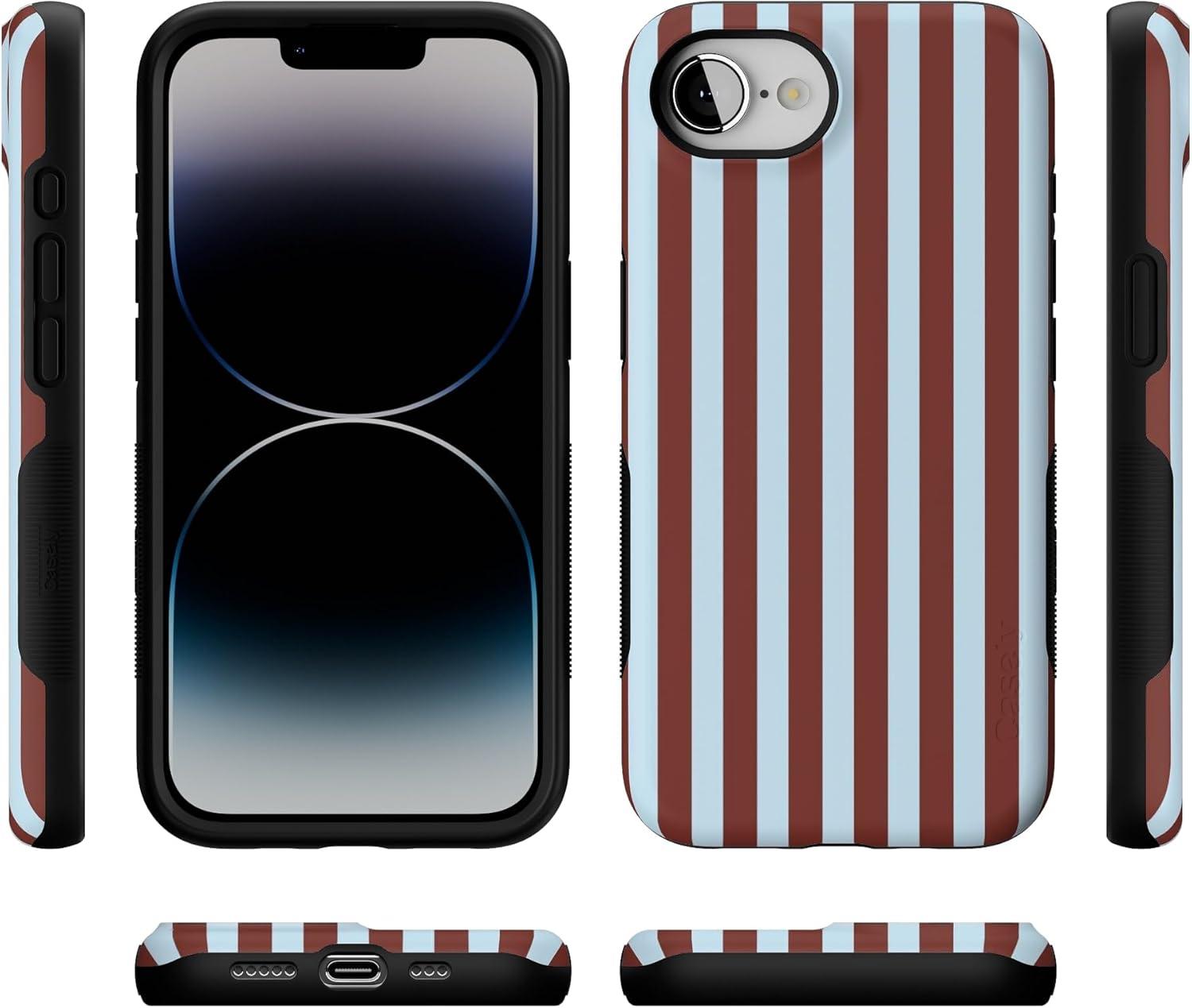 imageCasely iPhone 16e Case The Boyfriend Collection Army Green Bold Protective Design MagSafe Compatible DesignSunday in Brooklyn Blue Stripes