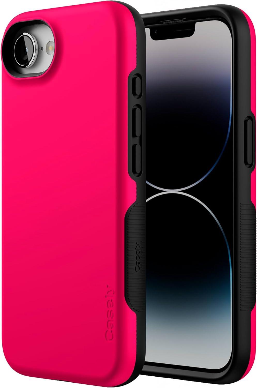 imageCasely iPhone 16e Case The Boyfriend Collection Army Green Bold Protective Design MagSafe Compatible DesignThink Pink Solid Neon Pink
