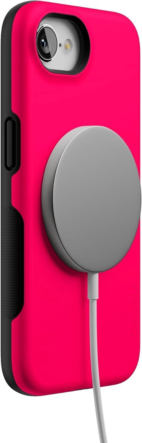 imageCasely iPhone 16e Case The Boyfriend Collection Army Green Bold Protective Design MagSafe Compatible DesignThink Pink Solid Neon Pink