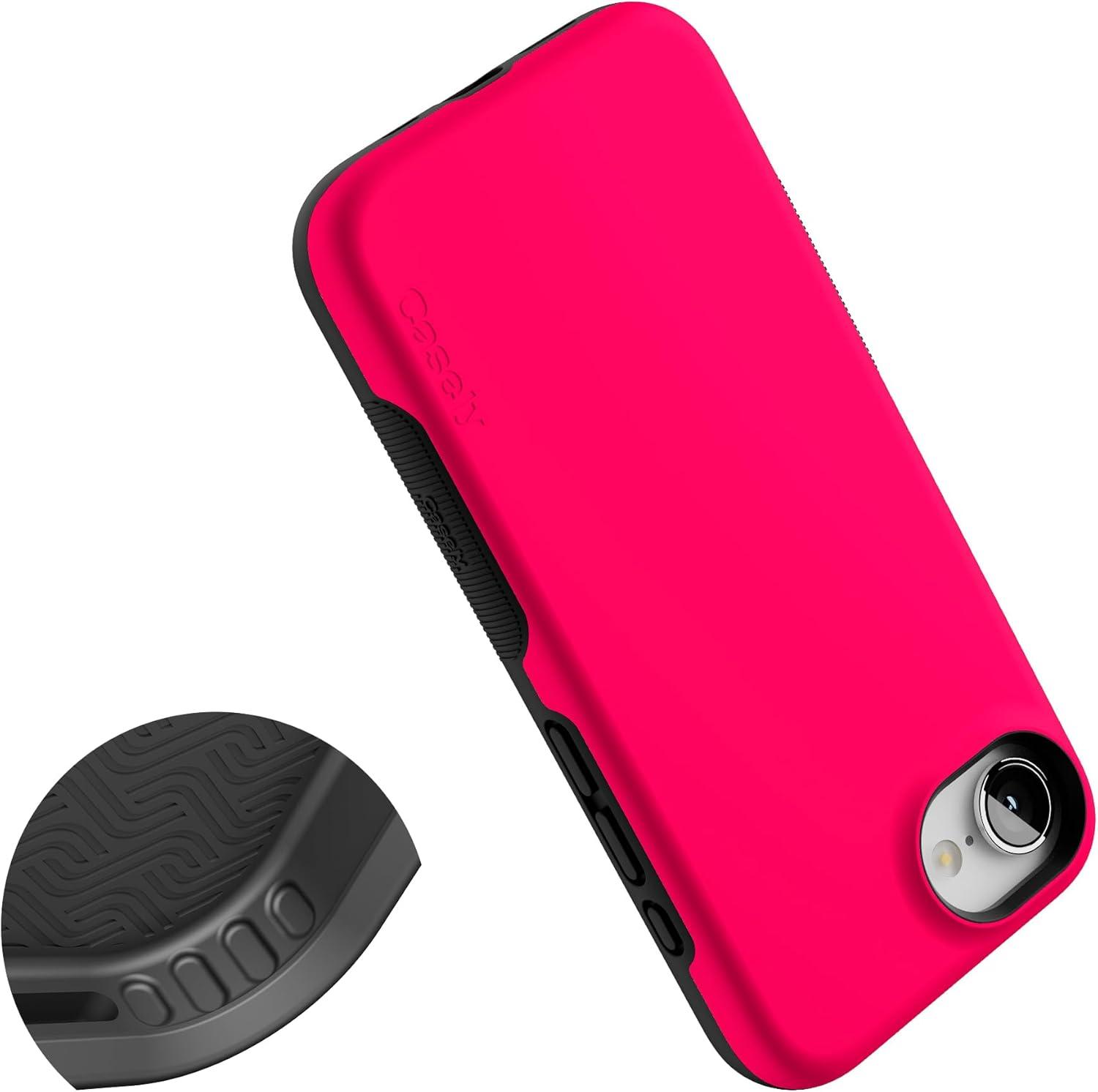 imageCasely iPhone 16e Case The Boyfriend Collection Army Green Bold Protective Design MagSafe Compatible DesignThink Pink Solid Neon Pink