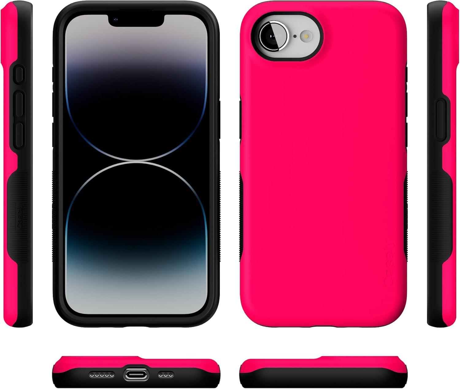 imageCasely iPhone 16e Case The Boyfriend Collection Army Green Bold Protective Design MagSafe Compatible DesignThink Pink Solid Neon Pink