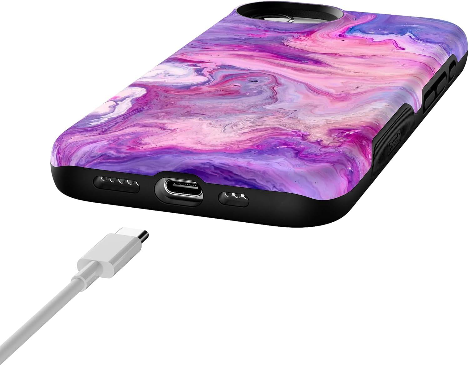 imageCasely iPhone 16e Case The Boyfriend Collection Army Green Bold Protective Design MagSafe Compatible DesignTie Dying Over You Purple Marble