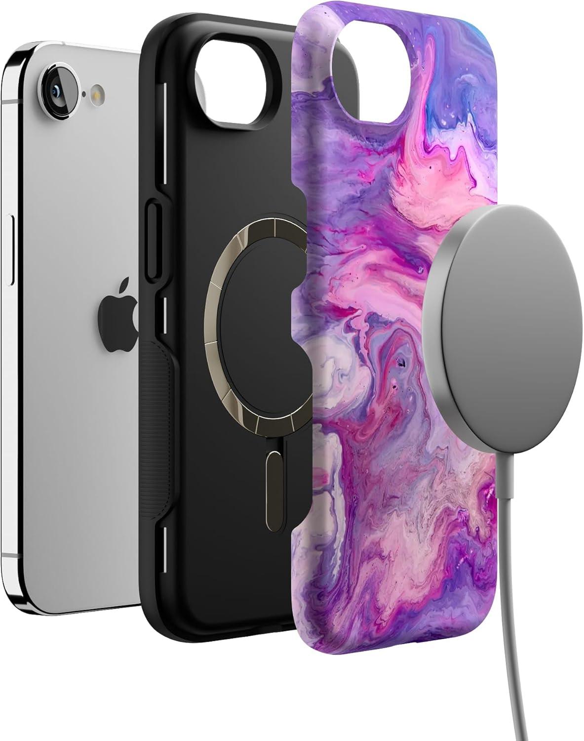 imageCasely iPhone 16e Case The Boyfriend Collection Army Green Bold Protective Design MagSafe Compatible DesignTie Dying Over You Purple Marble