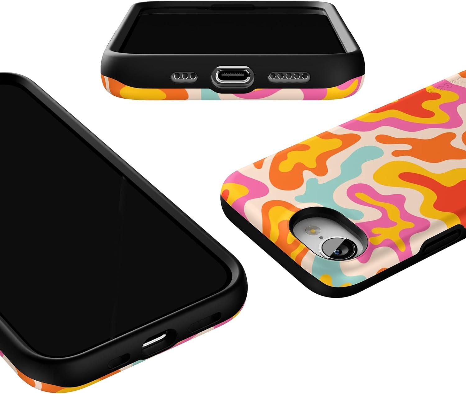 imageCasely iPhone 16e Case The Boyfriend Collection Army Green Bold Protective Design MagSafe Compatible DesignTropical Color Splash Abstract Retro