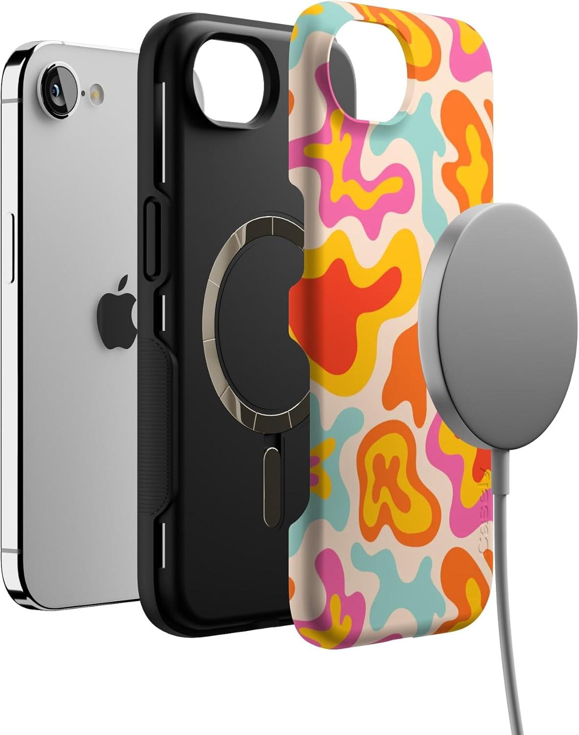 imageCasely iPhone 16e Case The Boyfriend Collection Army Green Bold Protective Design MagSafe Compatible DesignTropical Color Splash Abstract Retro