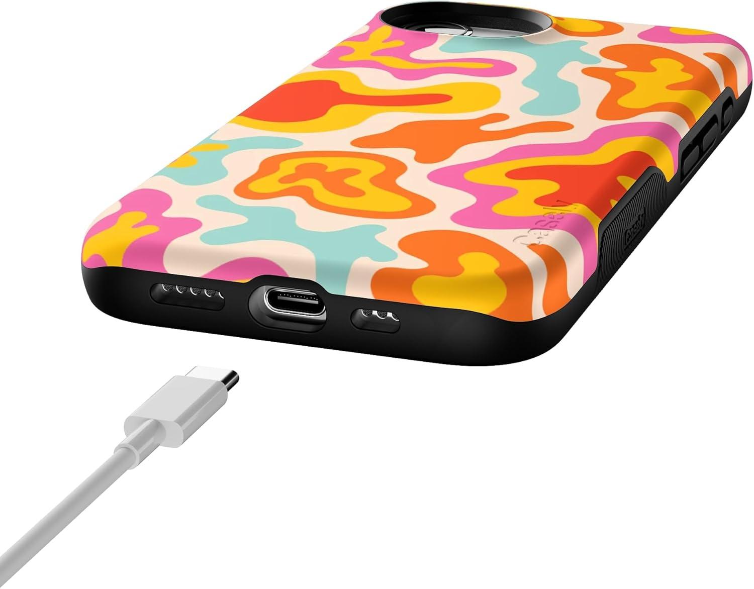 imageCasely iPhone 16e Case The Boyfriend Collection Army Green Bold Protective Design MagSafe Compatible DesignTropical Color Splash Abstract Retro