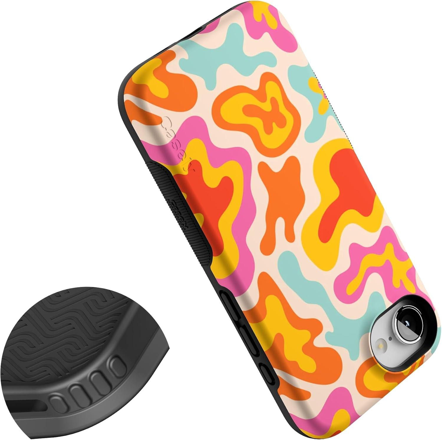 imageCasely iPhone 16e Case The Boyfriend Collection Army Green Bold Protective Design MagSafe Compatible DesignTropical Color Splash Abstract Retro
