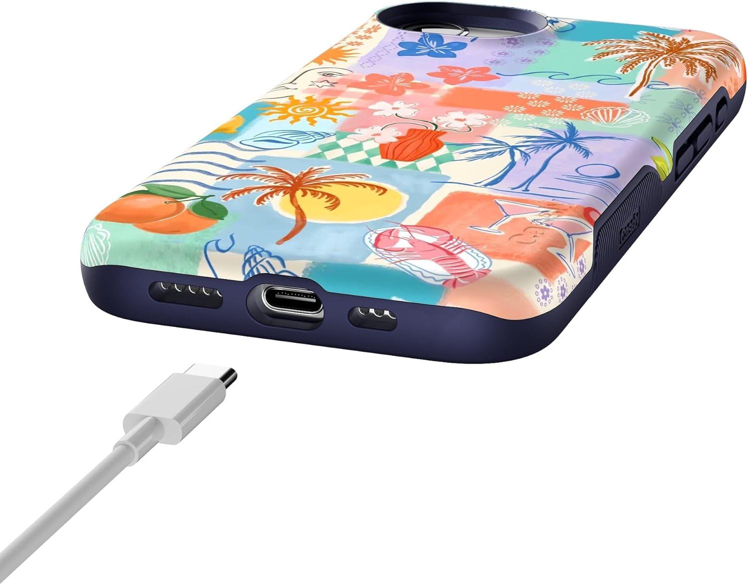 imageCasely iPhone 16e Case The Boyfriend Collection Army Green Bold Protective Design MagSafe Compatible DesignTropical Heat Beachy Collage