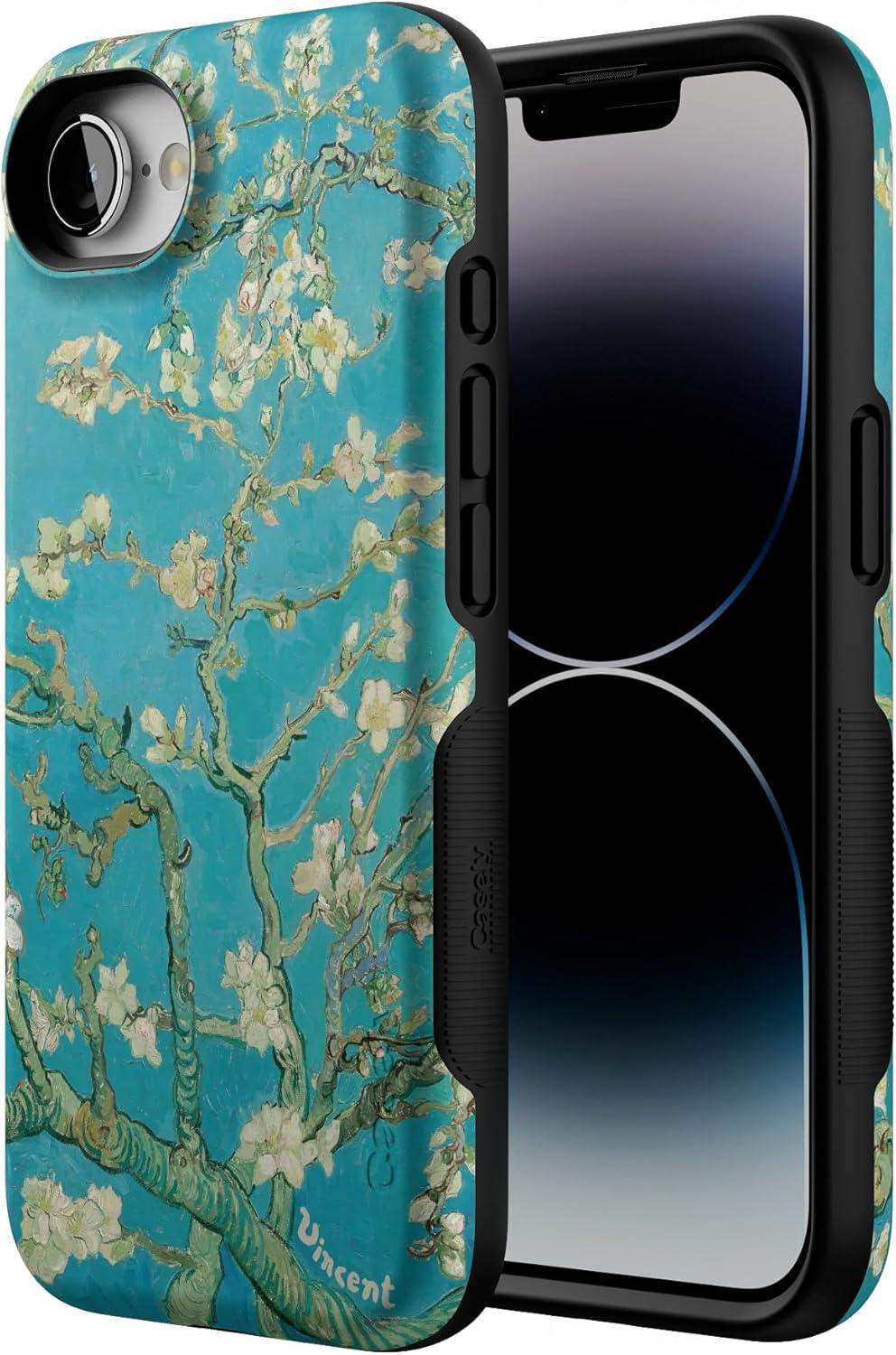 imageCasely iPhone 16e Case The Boyfriend Collection Army Green Bold Protective Design MagSafe Compatible DesignVan Gogh Almond Blossom Floral