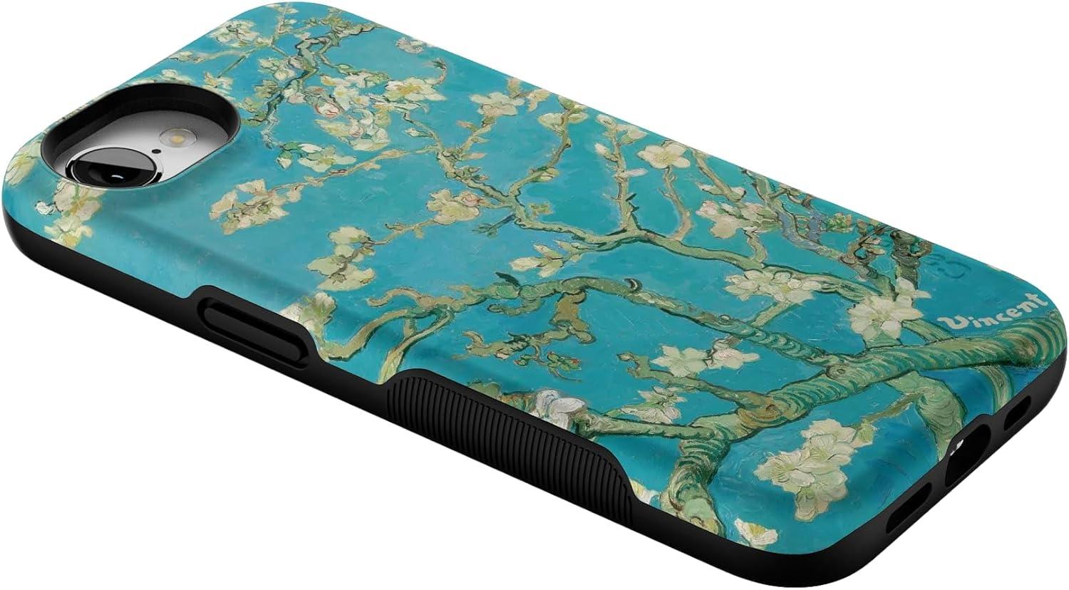 imageCasely iPhone 16e Case The Boyfriend Collection Army Green Bold Protective Design MagSafe Compatible DesignVan Gogh Almond Blossom Floral