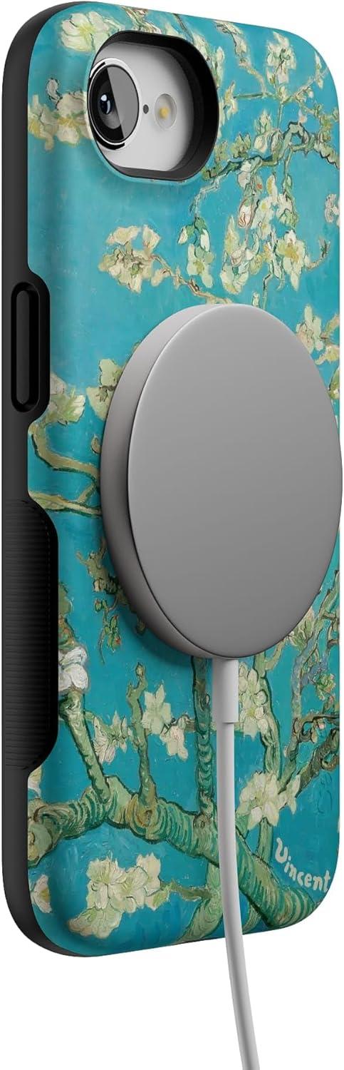 imageCasely iPhone 16e Case The Boyfriend Collection Army Green Bold Protective Design MagSafe Compatible DesignVan Gogh Almond Blossom Floral