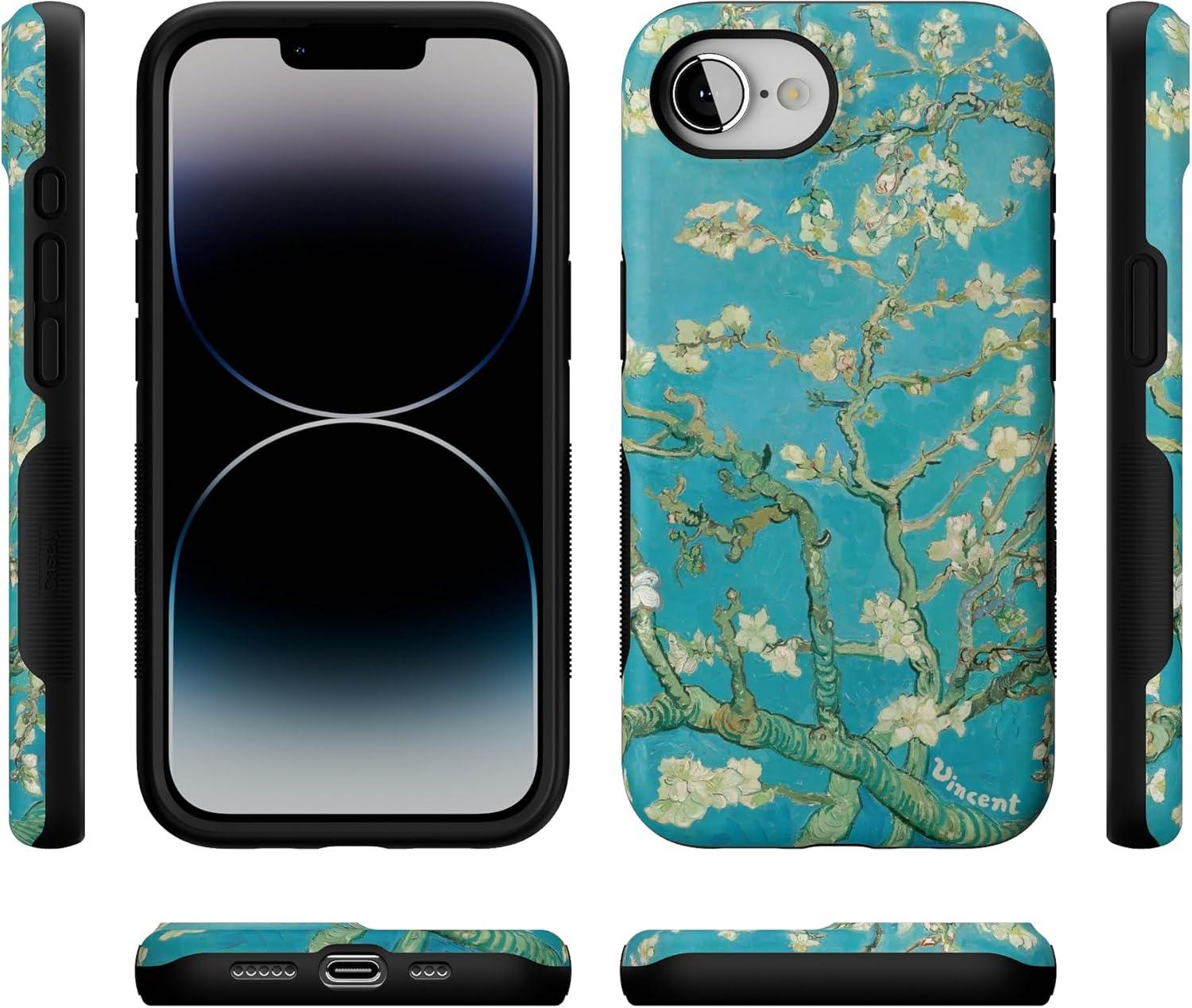 imageCasely iPhone 16e Case The Boyfriend Collection Army Green Bold Protective Design MagSafe Compatible DesignVan Gogh Almond Blossom Floral