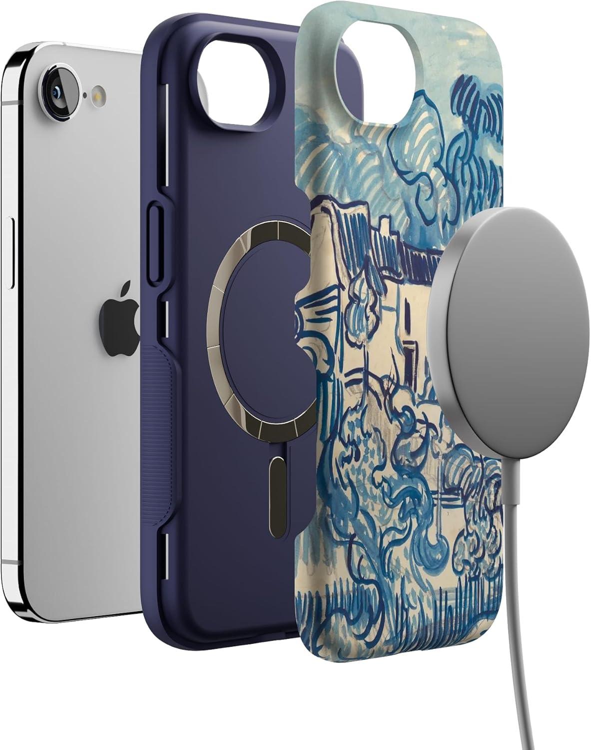 imageCasely iPhone 16e Case The Boyfriend Collection Army Green Bold Protective Design MagSafe Compatible DesignVan Gogh Landscape With Houses