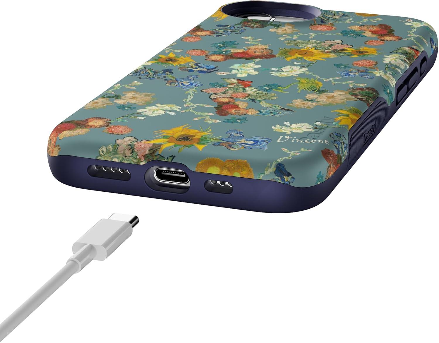 imageCasely iPhone 16e Case The Boyfriend Collection Army Green Bold Protective Design MagSafe Compatible DesignVan Gogh Vincents Flowers