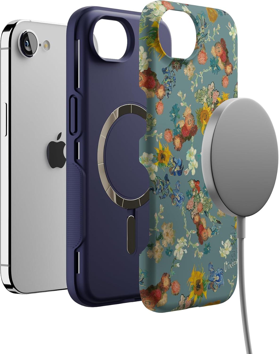 imageCasely iPhone 16e Case The Boyfriend Collection Army Green Bold Protective Design MagSafe Compatible DesignVan Gogh Vincents Flowers