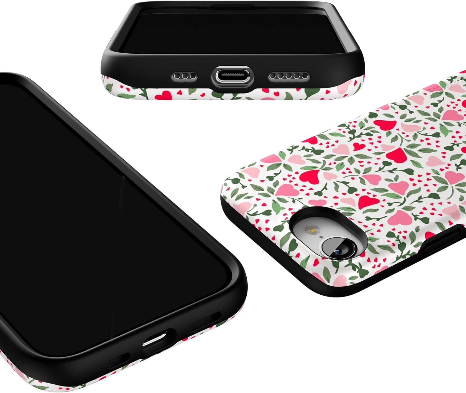 imageCasely iPhone 16e Case The Boyfriend Collection Army Green Bold Protective Design MagSafe Compatible DesignVines of Love Floral Heart