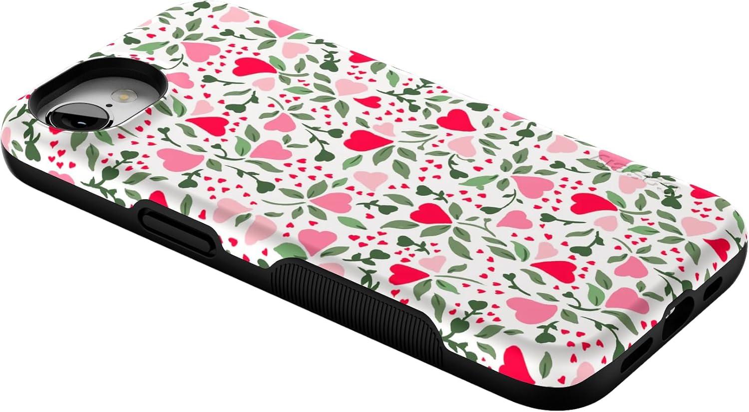 imageCasely iPhone 16e Case The Boyfriend Collection Army Green Bold Protective Design MagSafe Compatible DesignVines of Love Floral Heart