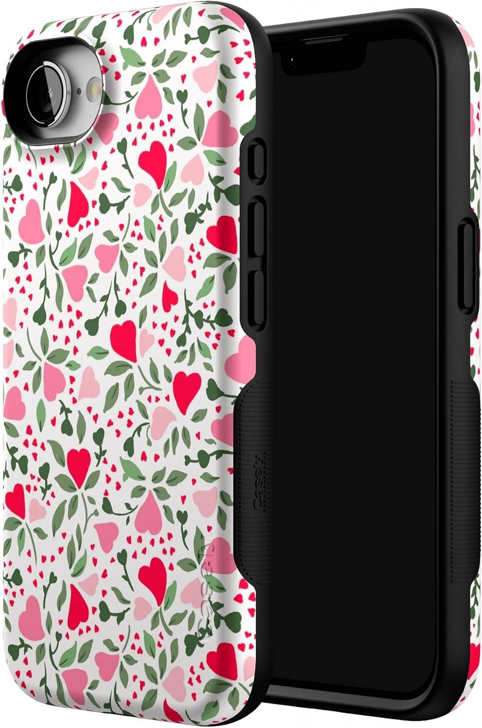 imageCasely iPhone 16e Case The Boyfriend Collection Army Green Bold Protective Design MagSafe Compatible DesignVines of Love Floral Heart