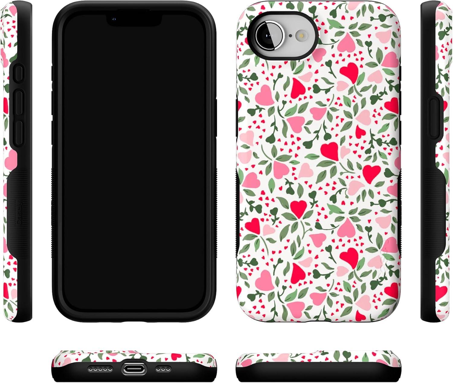 imageCasely iPhone 16e Case The Boyfriend Collection Army Green Bold Protective Design MagSafe Compatible DesignVines of Love Floral Heart