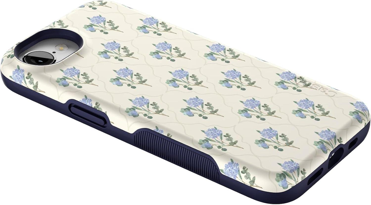imageCasely iPhone 16e Case The Boyfriend Collection Army Green Bold Protective Design MagSafe Compatible DesignVintage Garden Blue Hydrangea