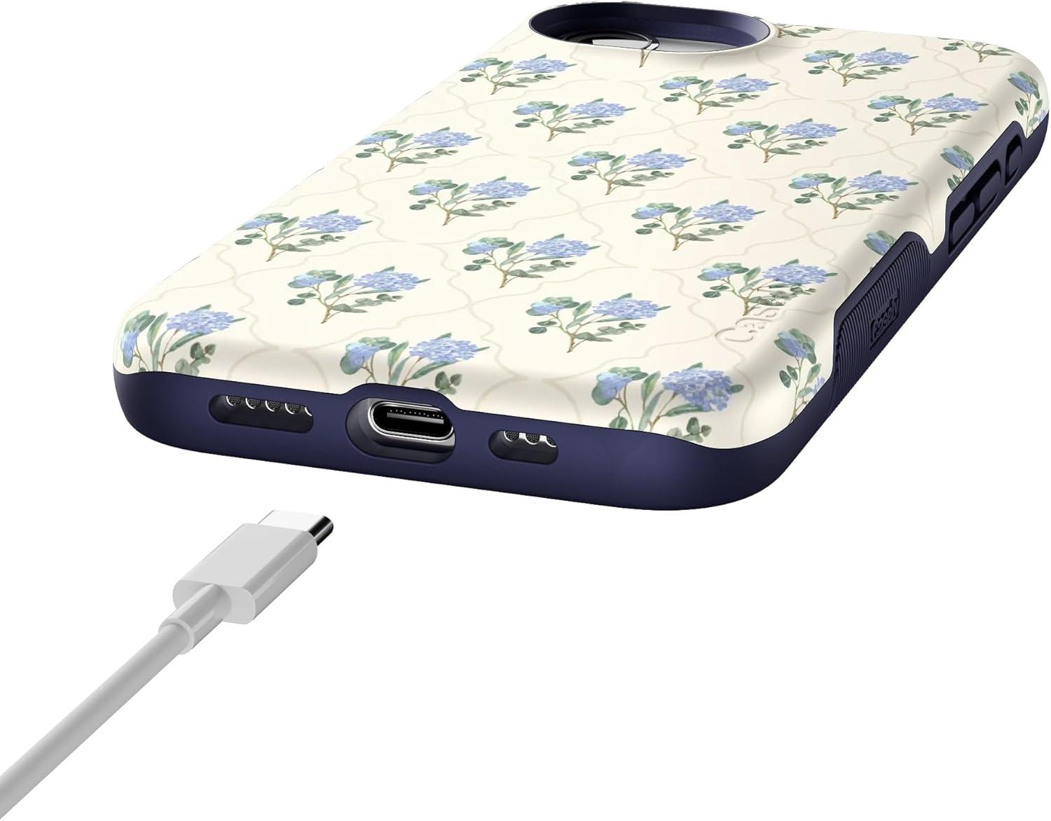 imageCasely iPhone 16e Case The Boyfriend Collection Army Green Bold Protective Design MagSafe Compatible DesignVintage Garden Blue Hydrangea