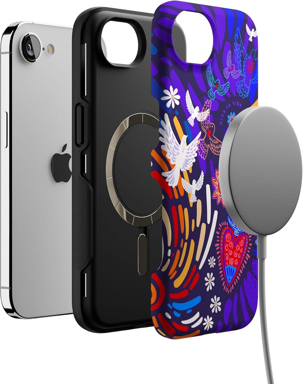 imageCasely iPhone 16e Case The Boyfriend Collection Army Green Bold Protective Design MagSafe Compatible DesignViva La Vida Frida Kahlo Collage
