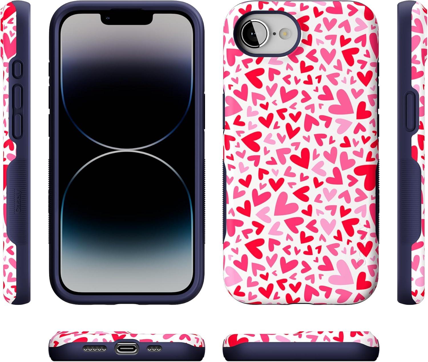 imageCasely iPhone 16e Case The Boyfriend Collection Army Green Bold Protective Design MagSafe Compatible DesignXOXO Pink Candy Hearts