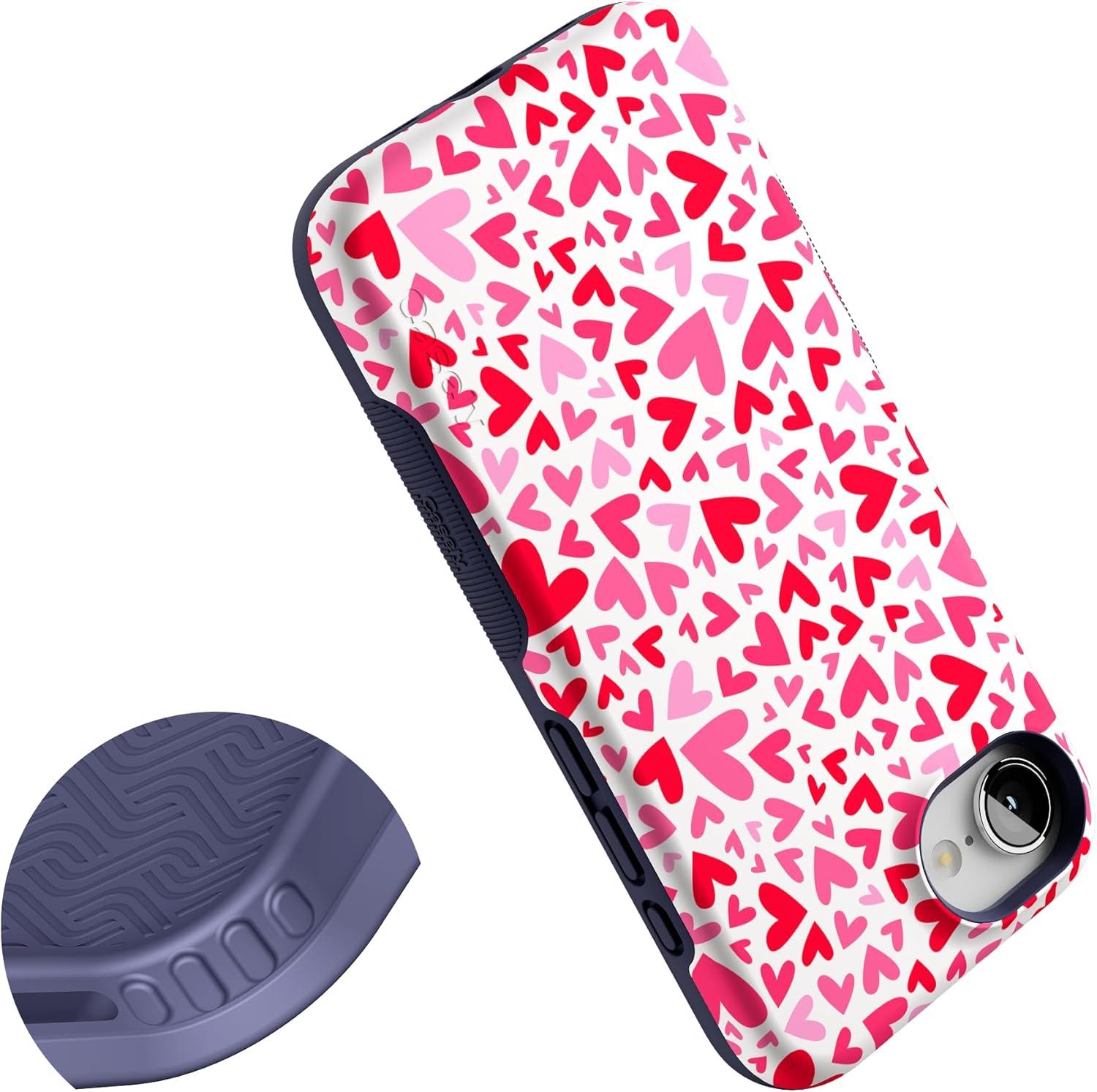 imageCasely iPhone 16e Case The Boyfriend Collection Army Green Bold Protective Design MagSafe Compatible DesignXOXO Pink Candy Hearts