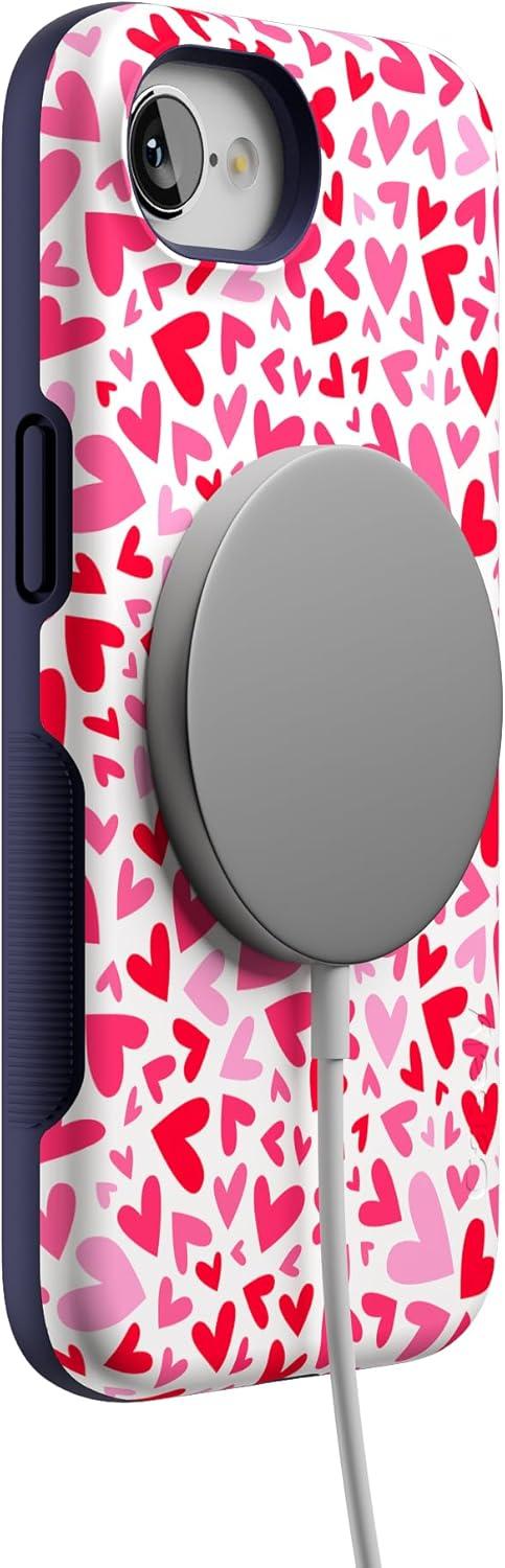 imageCasely iPhone 16e Case The Boyfriend Collection Army Green Bold Protective Design MagSafe Compatible DesignXOXO Pink Candy Hearts