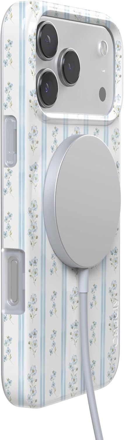 imageCasely iPhone 17 Pro Case Cottage Stripe Blue Floral Compatible with MagSafe Classic Ultra Thin Design