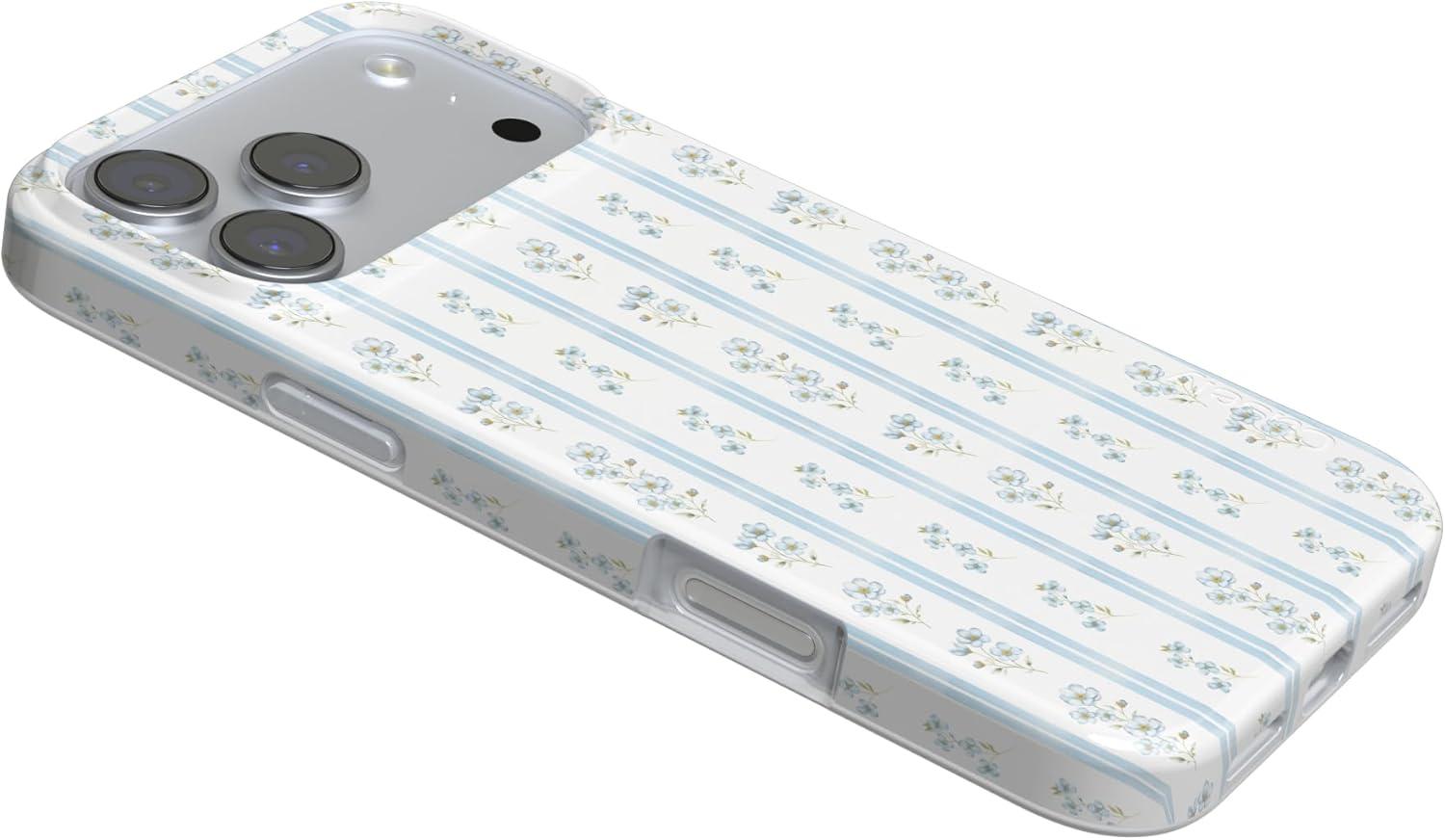 imageCasely iPhone 17 Pro Case Cottage Stripe Blue Floral Compatible with MagSafe Classic Ultra Thin Design