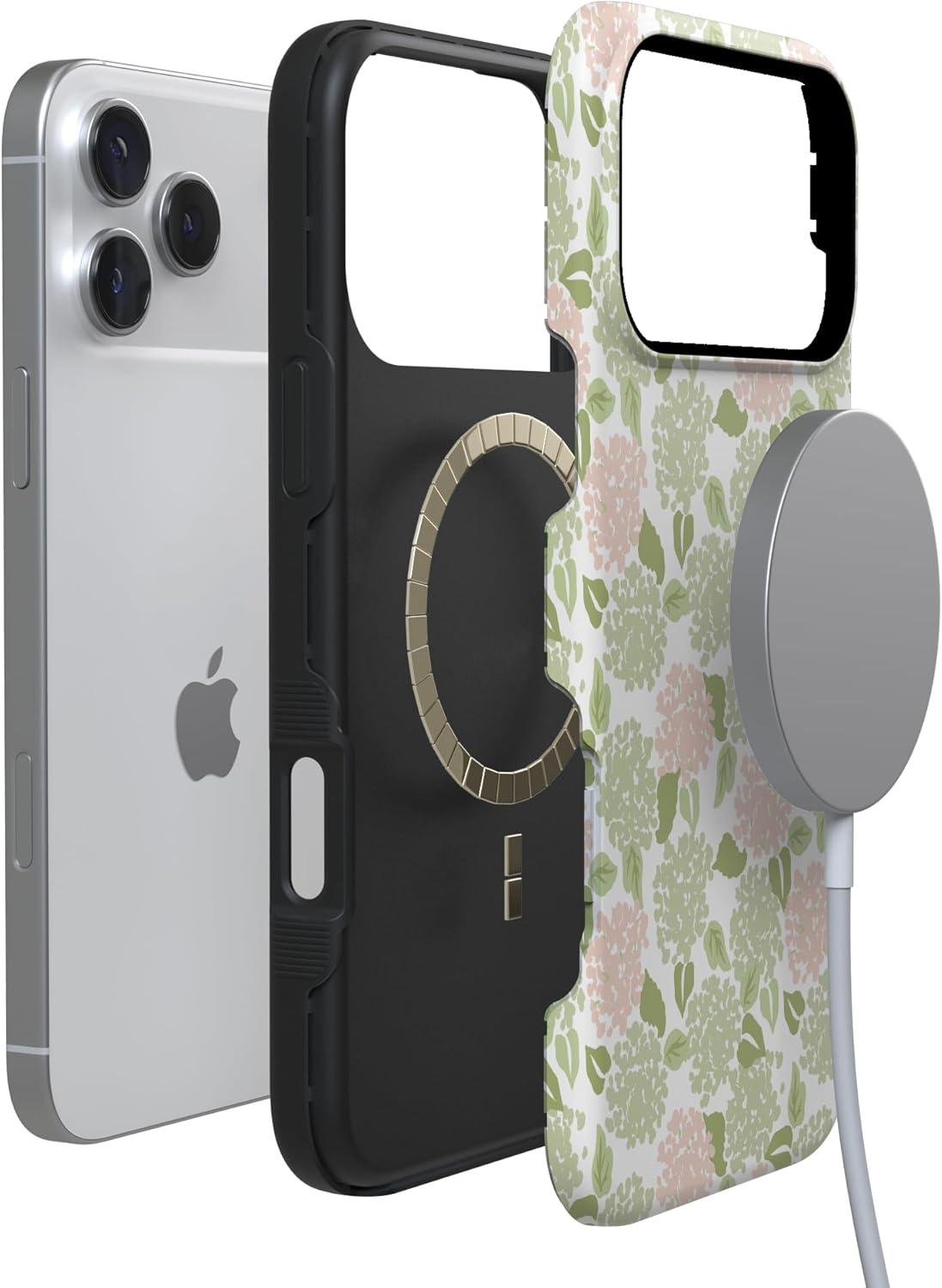 imageCasely iPhone 17 Pro Case Hydrangea Haze Floral Garden Bold Protective Design Compatible with MagSafe