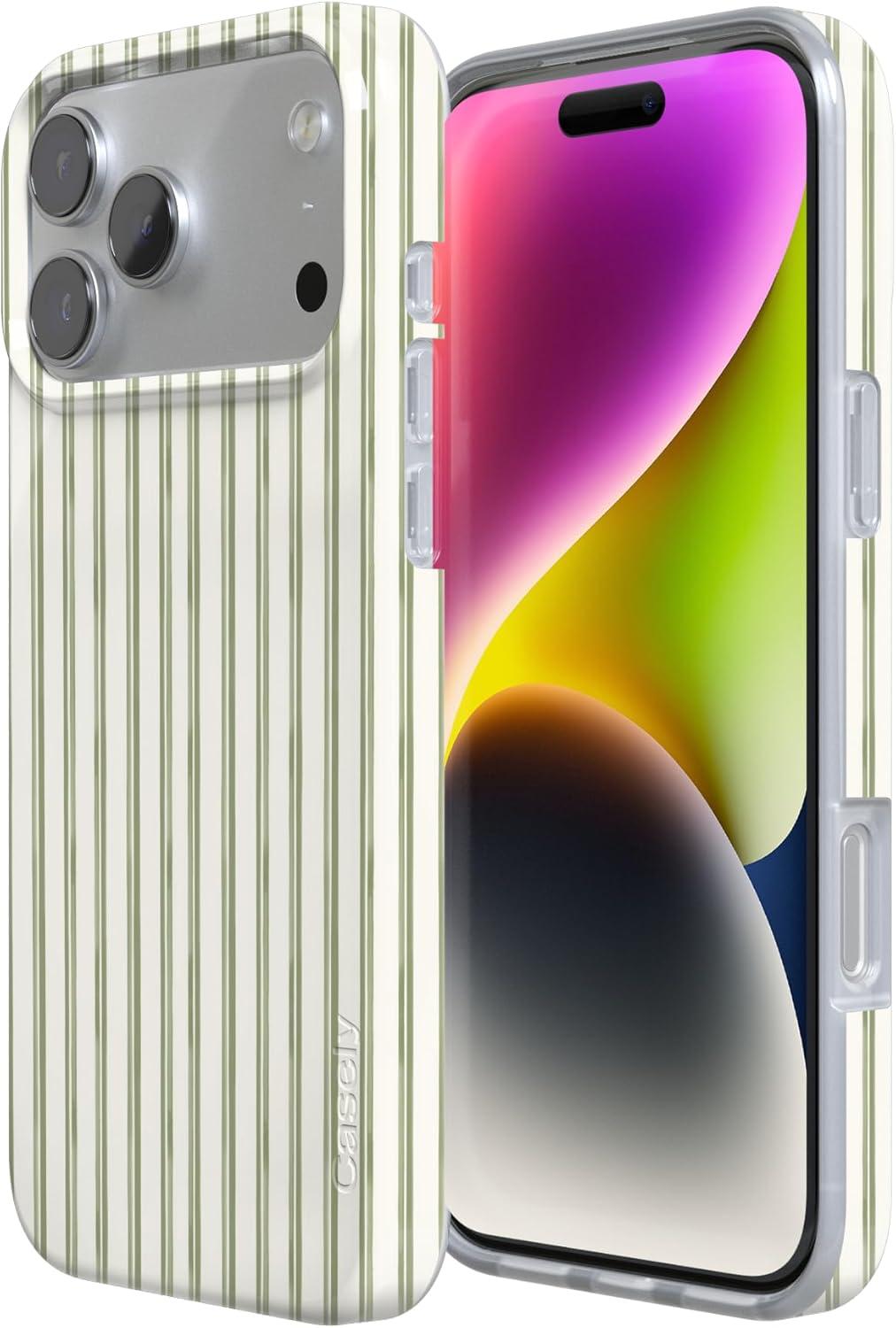 imageCasely iPhone 17 Pro Case Linen Stripe The Boyfriend Collection Compatible with MagSafe Classic Ultra Thin Design