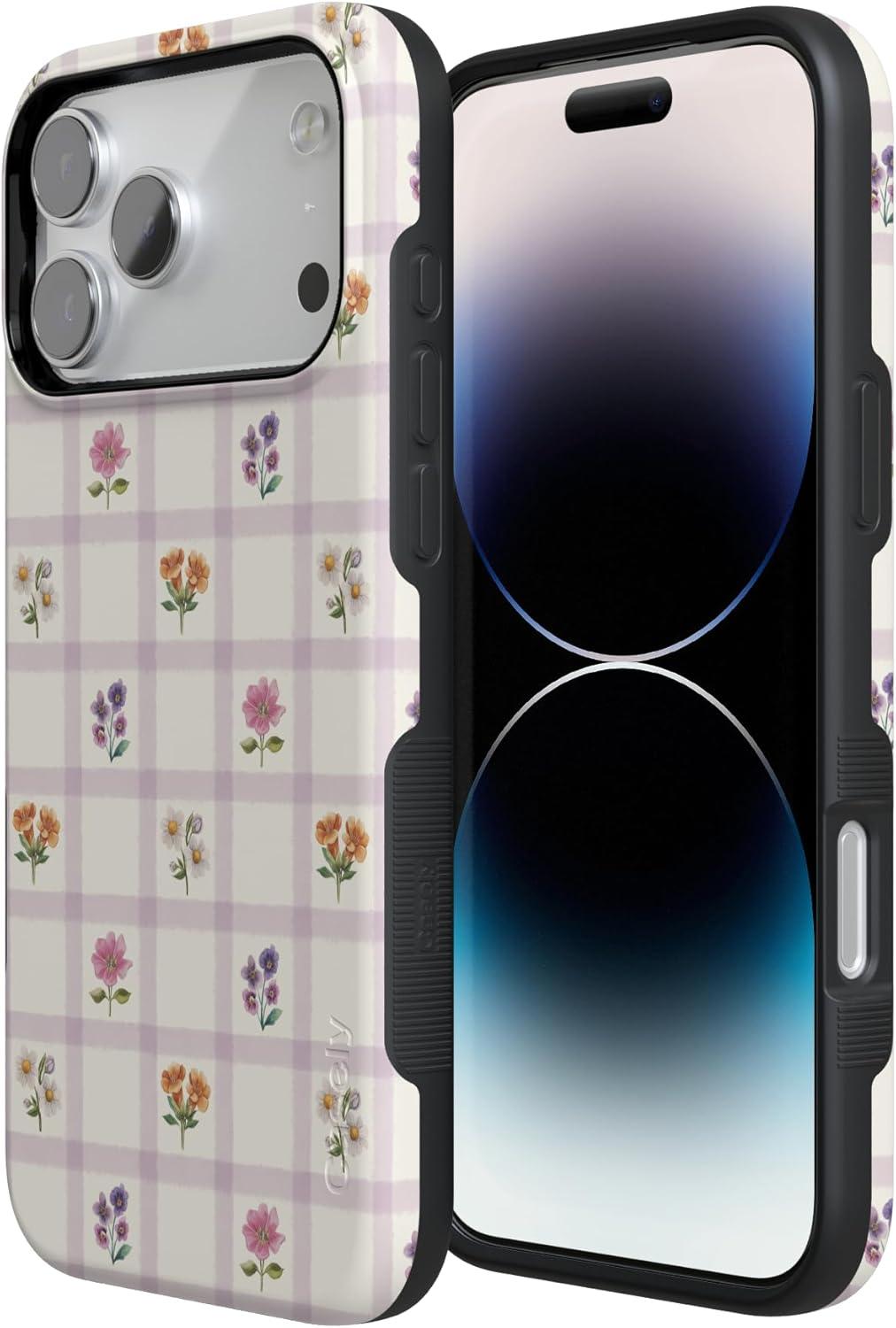 imageCasely iPhone 17 Pro Case Meadow Check Floral Gingham Bold Protective Design Compatible with MagSafe