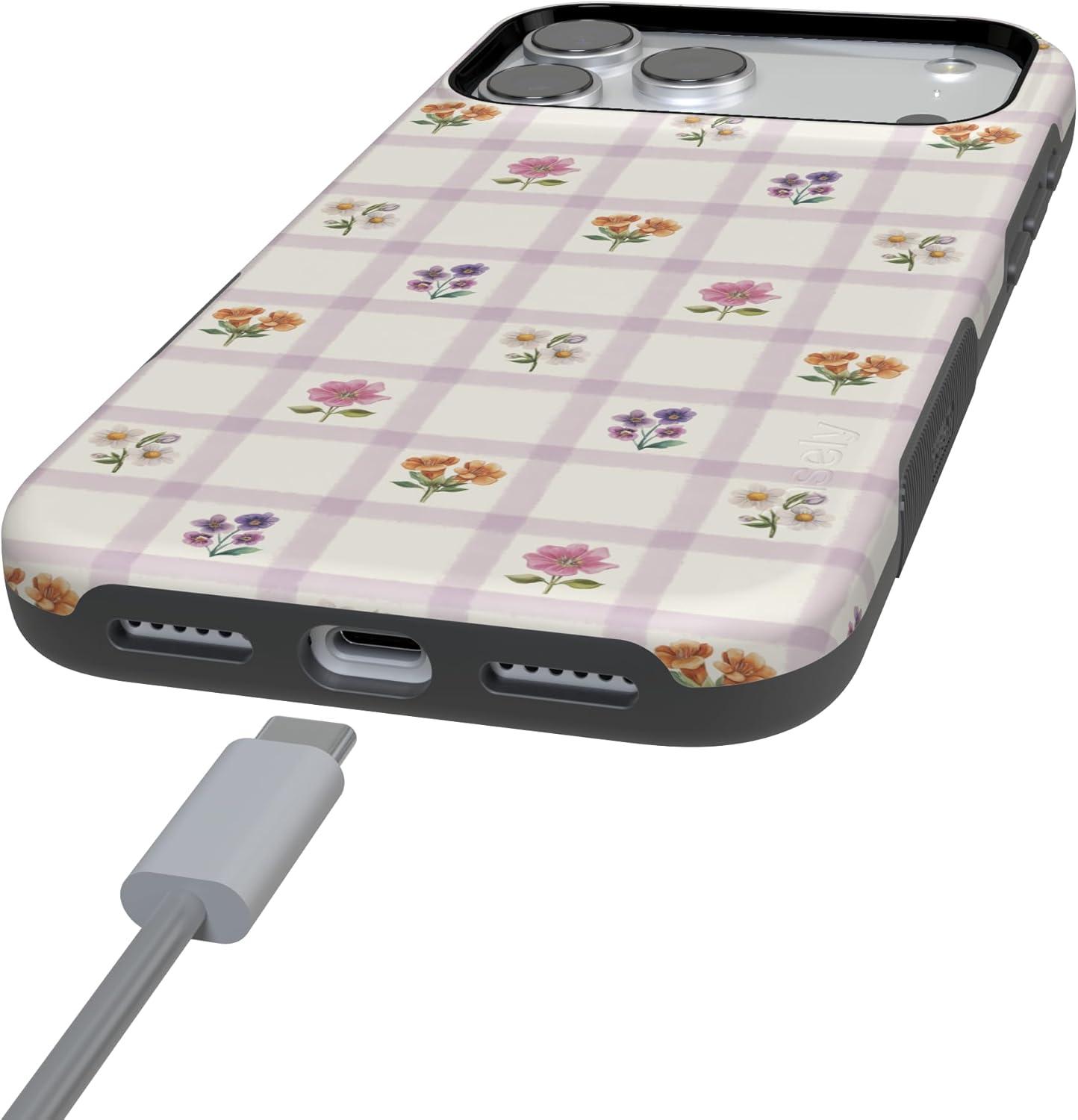 imageCasely iPhone 17 Pro Case Meadow Check Floral Gingham Bold Protective Design Compatible with MagSafe
