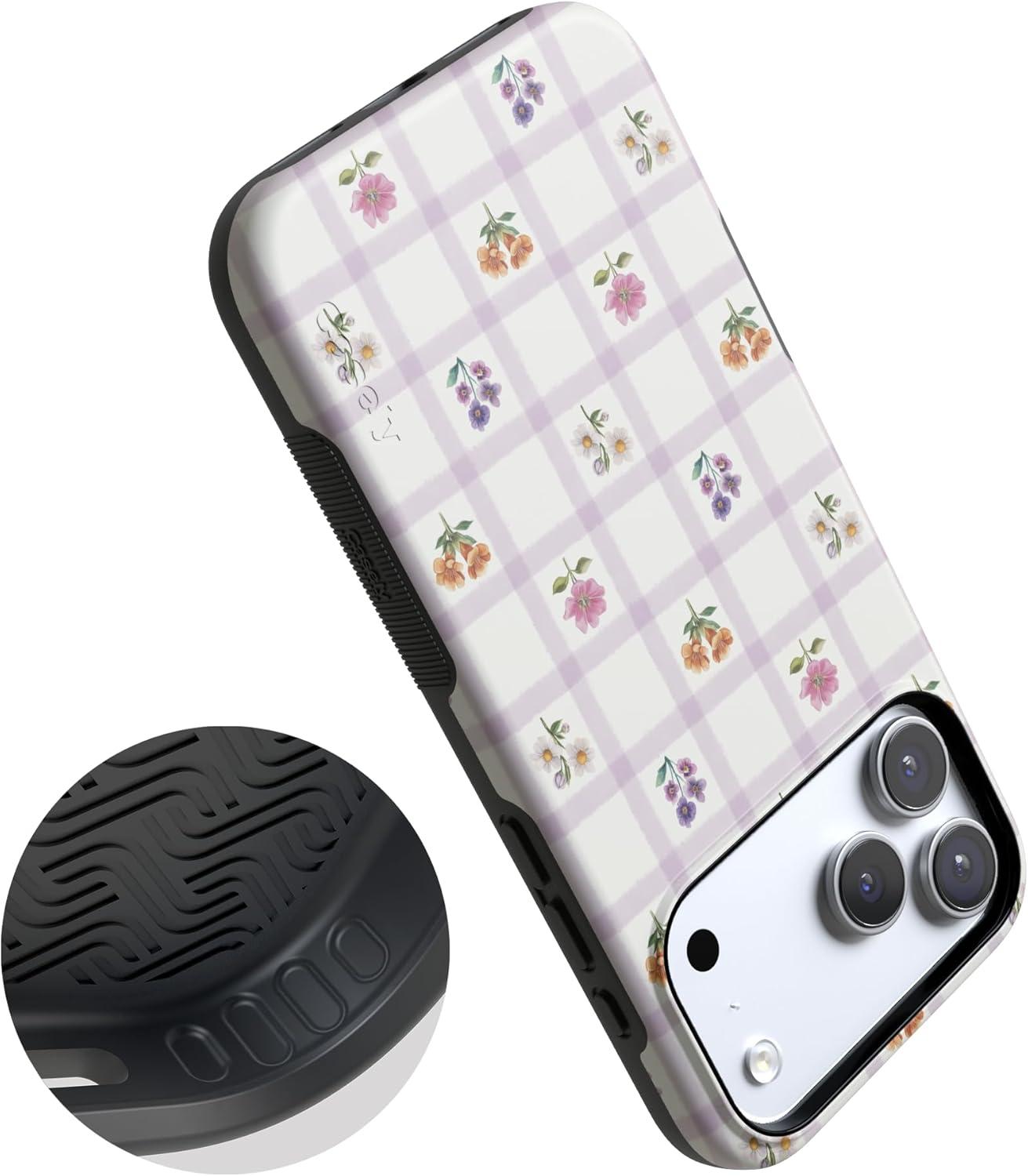 imageCasely iPhone 17 Pro Case Meadow Check Floral Gingham Bold Protective Design Compatible with MagSafe