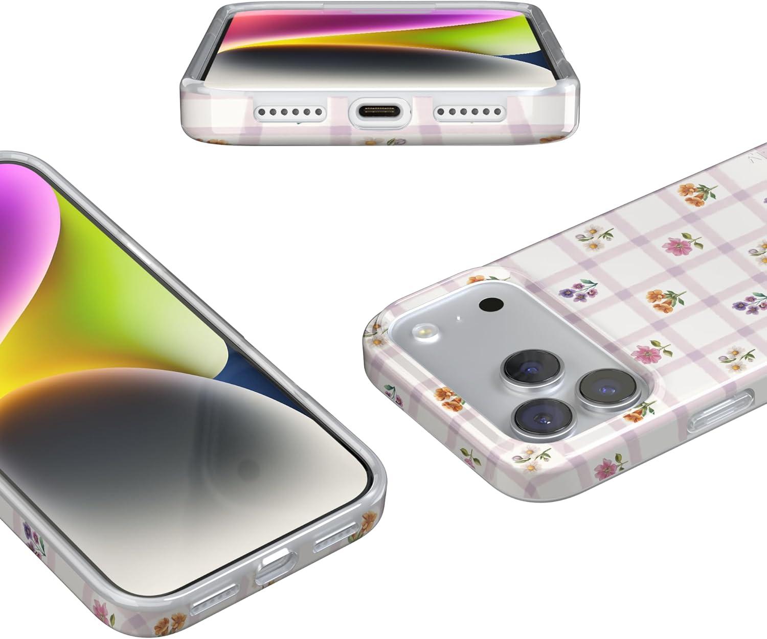 imageCasely iPhone 17 Pro Case Meadow Check Floral Gingham Compatible with MagSafe Classic Ultra Thin Design