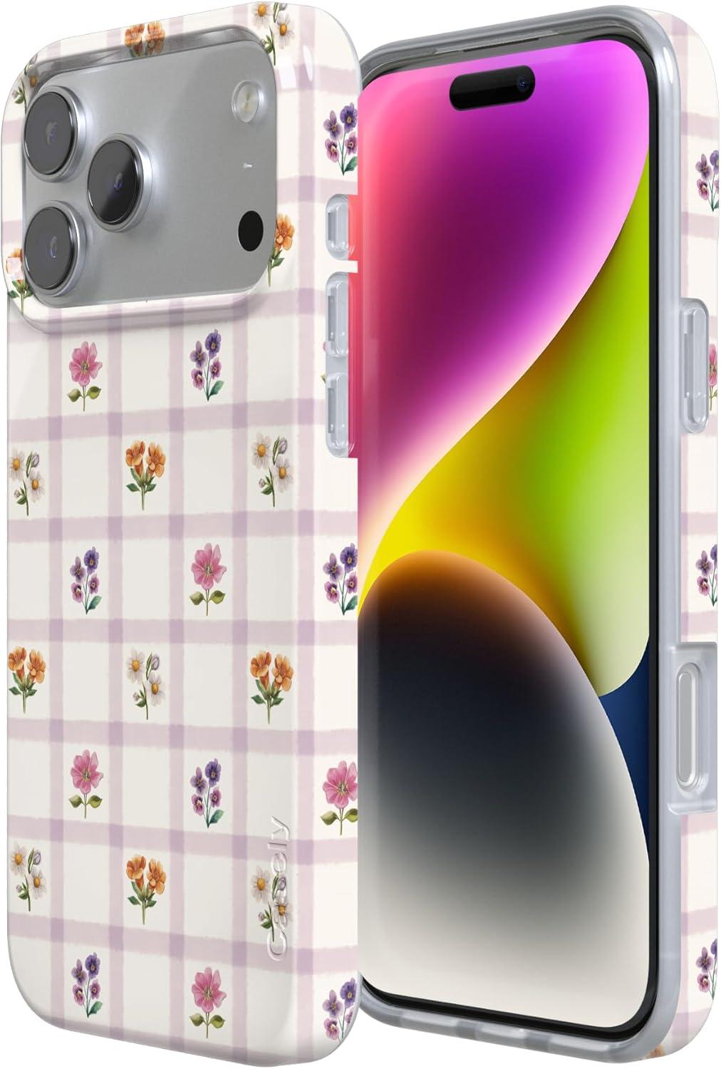 imageCasely iPhone 17 Pro Case Meadow Check Floral Gingham Compatible with MagSafe Classic Ultra Thin Design