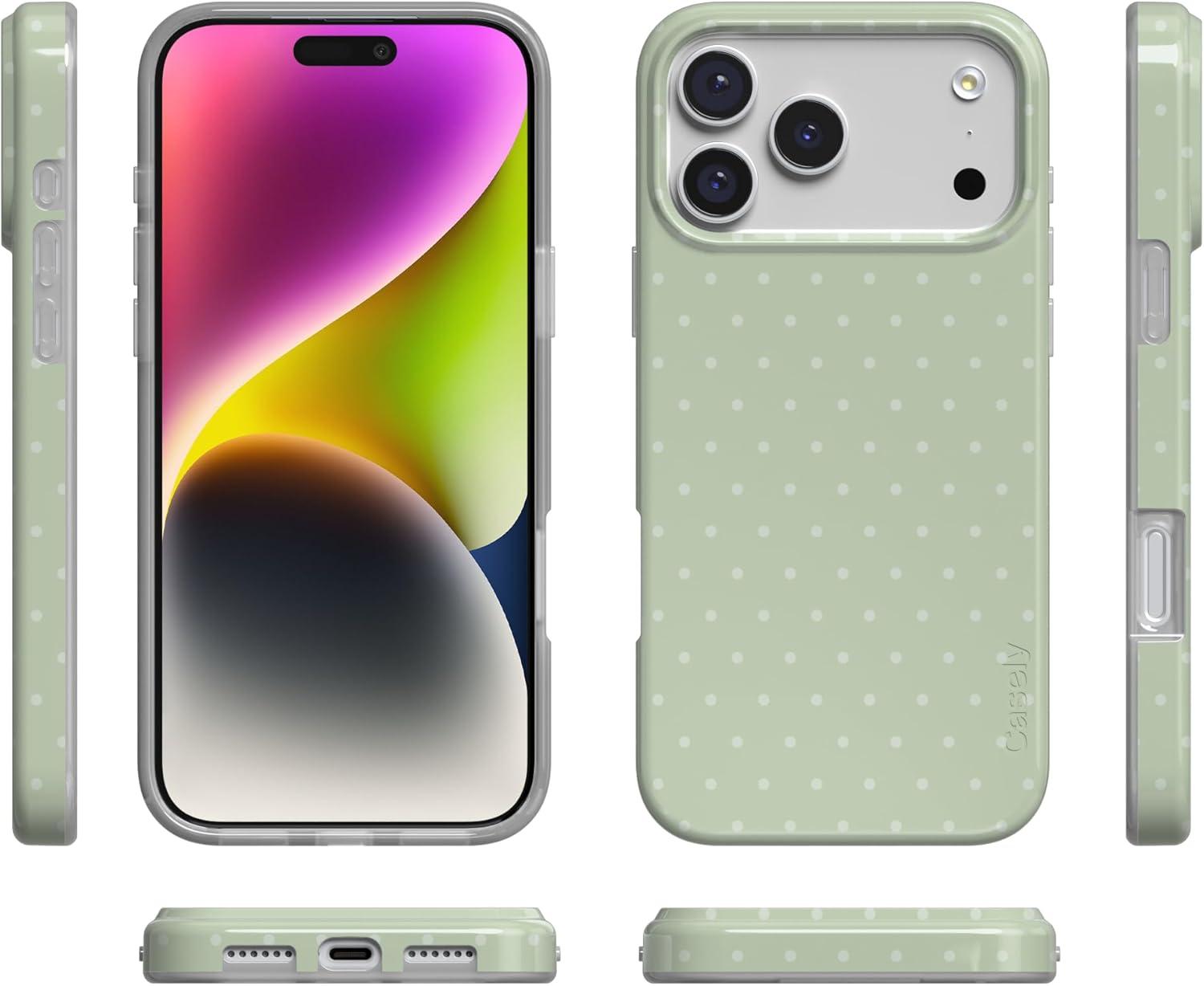 imageCasely iPhone 17 Pro Case On the Dot Green Polka Dot Compatible with MagSafe Classic Ultra Thin Design