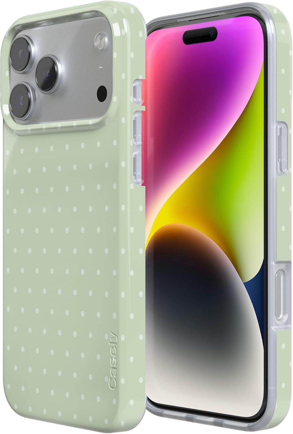imageCasely iPhone 17 Pro Case On the Dot Green Polka Dot Compatible with MagSafe Classic Ultra Thin Design
