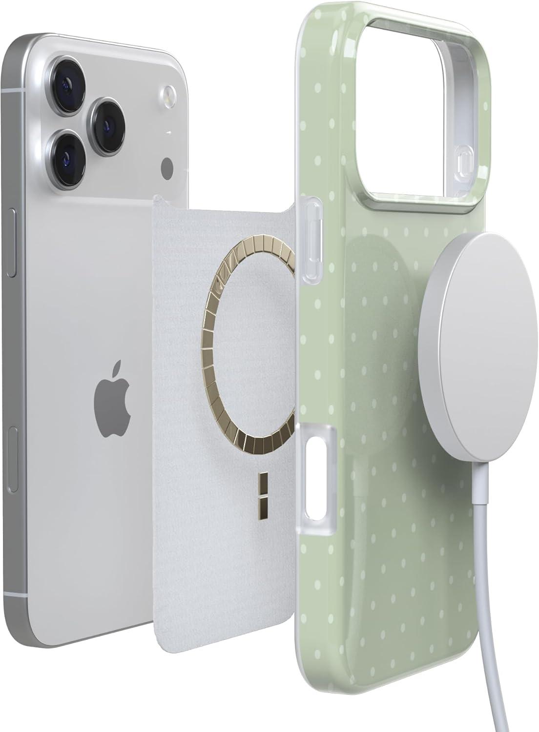 imageCasely iPhone 17 Pro Case On the Dot Green Polka Dot Compatible with MagSafe Classic Ultra Thin Design