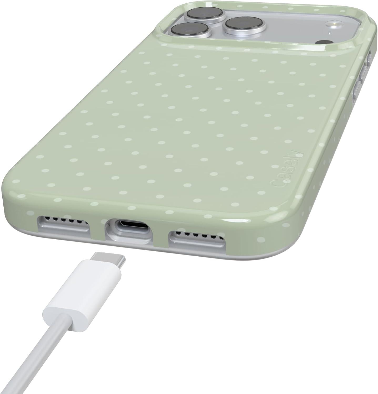 imageCasely iPhone 17 Pro Case On the Dot Green Polka Dot Compatible with MagSafe Classic Ultra Thin Design