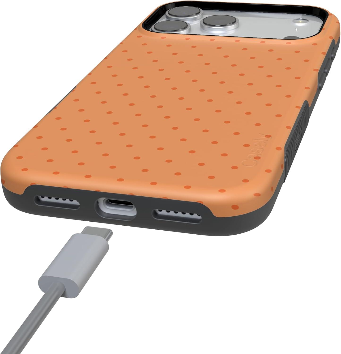 imageCasely iPhone 17 Pro Case On the Dot Orange Polka Dot Bold Protective Design Compatible with MagSafe