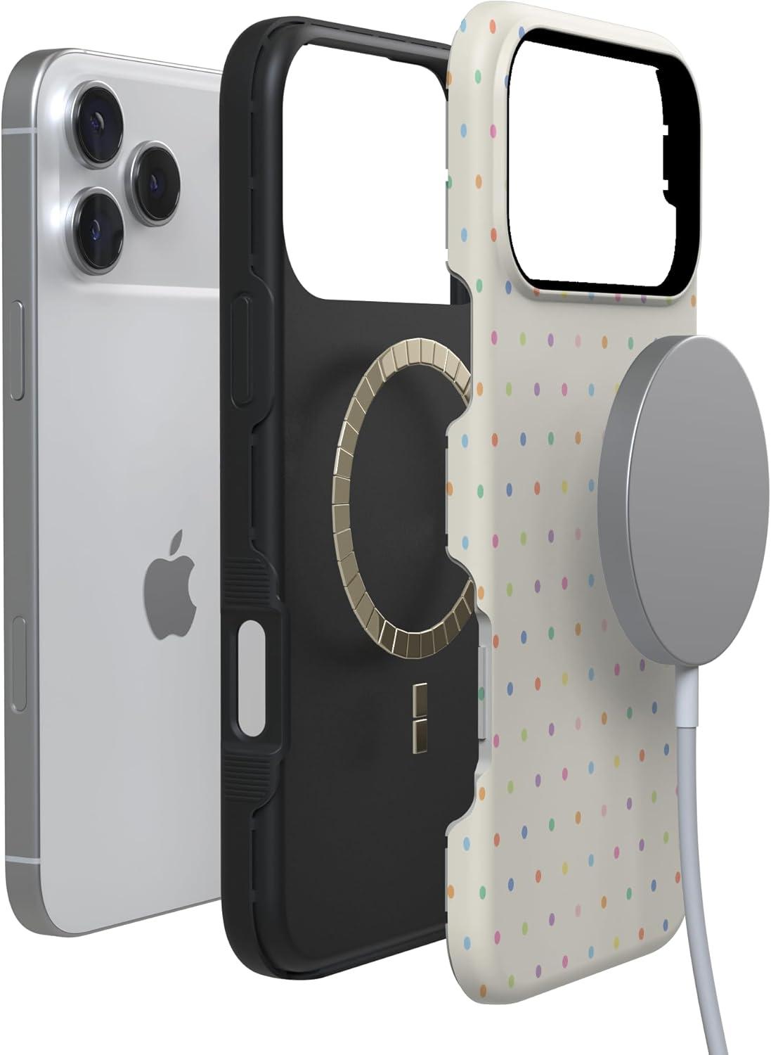 imageCasely iPhone 17 Pro Case On the Dot Rainbow Polka Dot Bold Protective Design Compatible with MagSafe