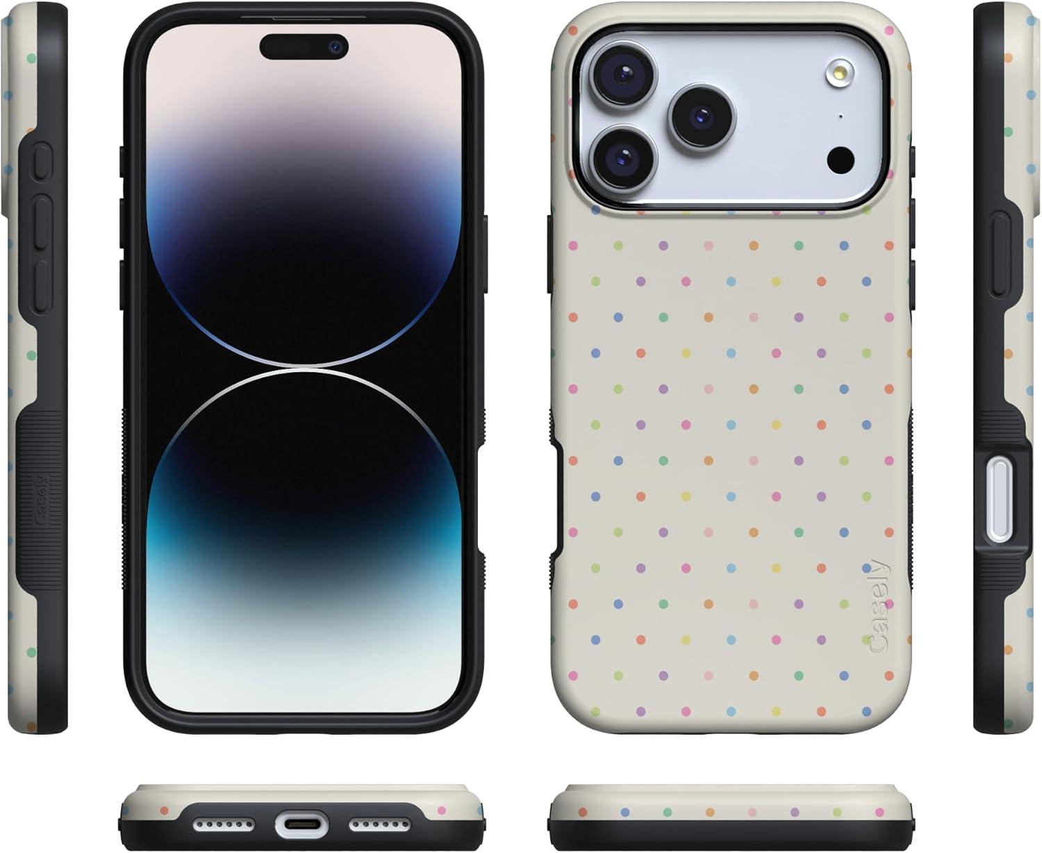 imageCasely iPhone 17 Pro Case On the Dot Rainbow Polka Dot Bold Protective Design Compatible with MagSafe
