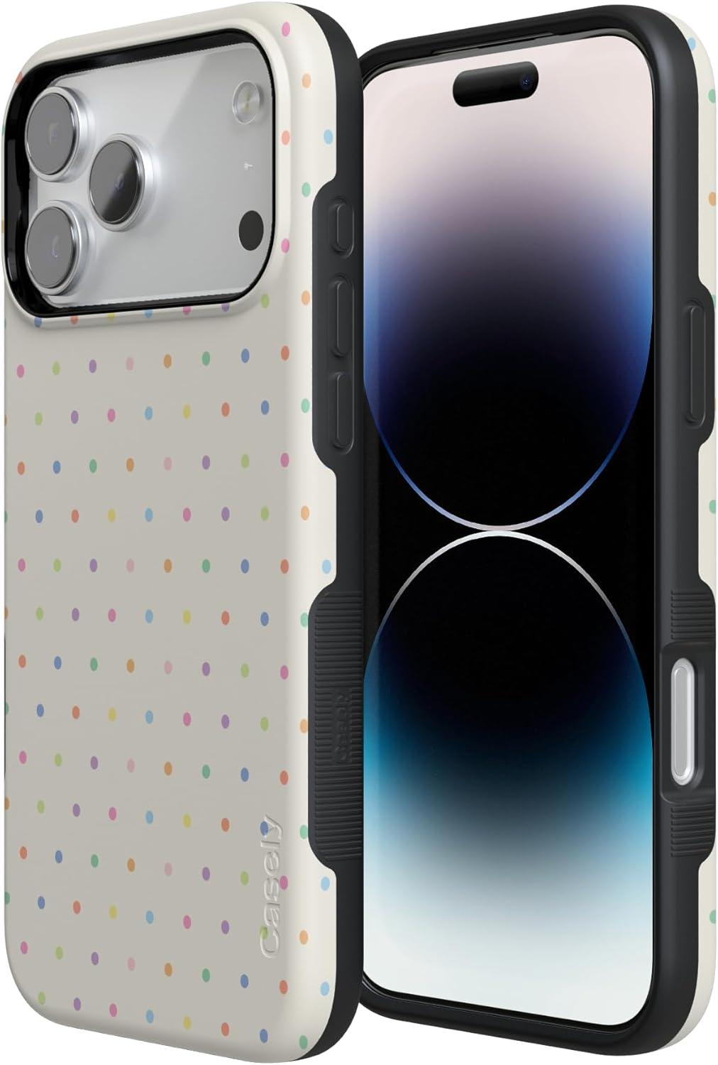imageCasely iPhone 17 Pro Case On the Dot Rainbow Polka Dot Bold Protective Design Compatible with MagSafe