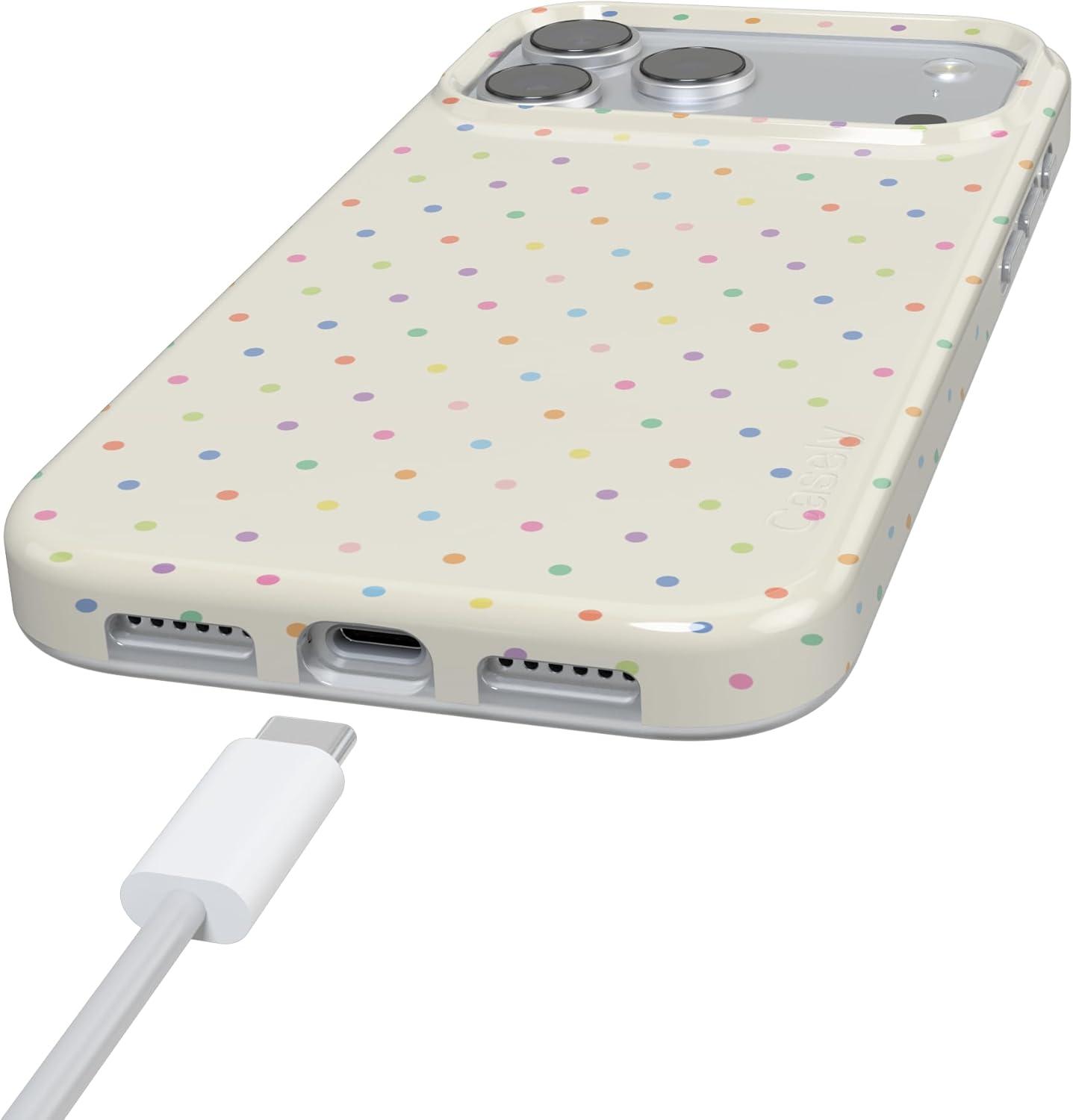 imageCasely iPhone 17 Pro Case On the Dot Rainbow Polka Dot Compatible with MagSafe Classic Ultra Thin Design
