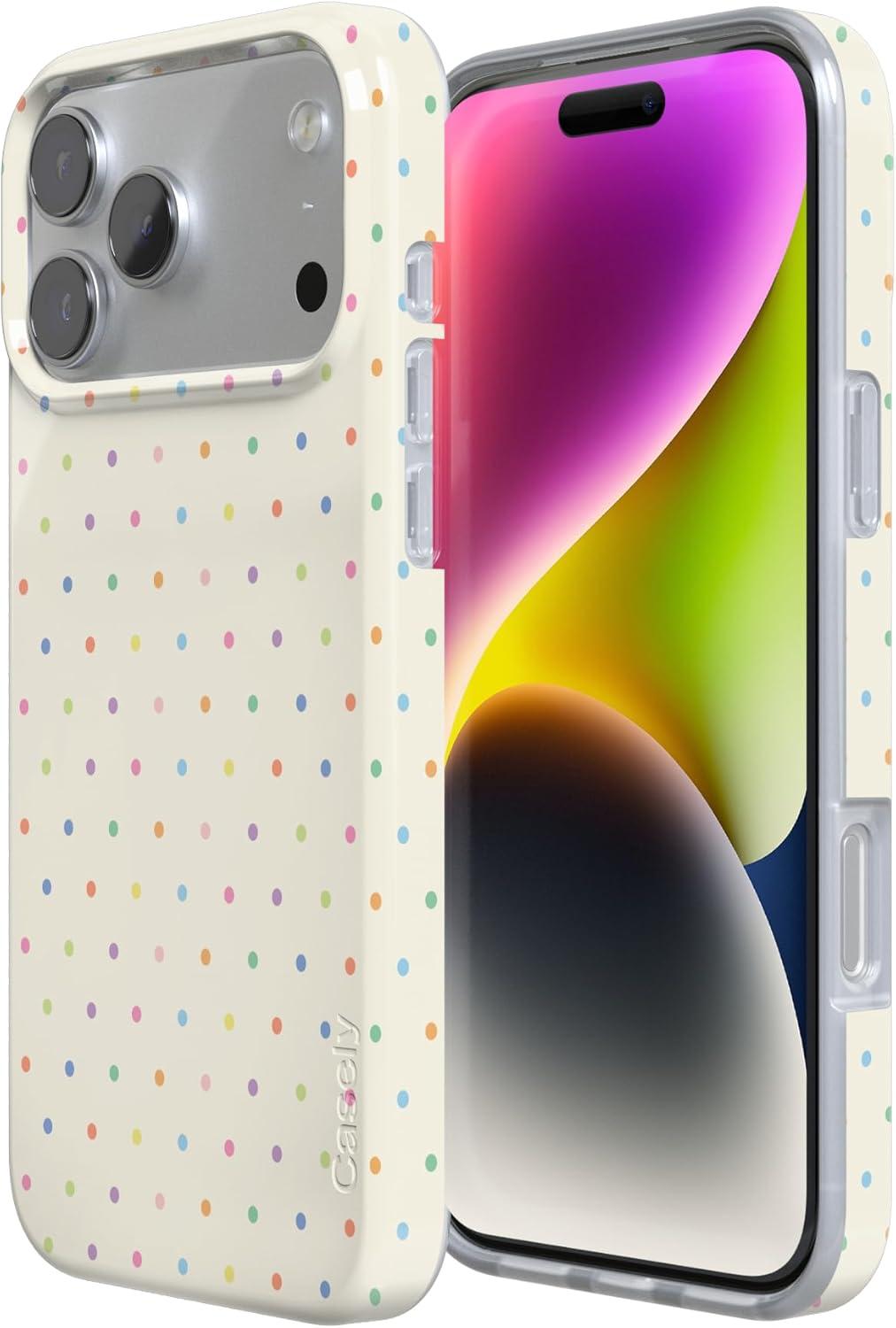 imageCasely iPhone 17 Pro Case On the Dot Rainbow Polka Dot Compatible with MagSafe Classic Ultra Thin Design